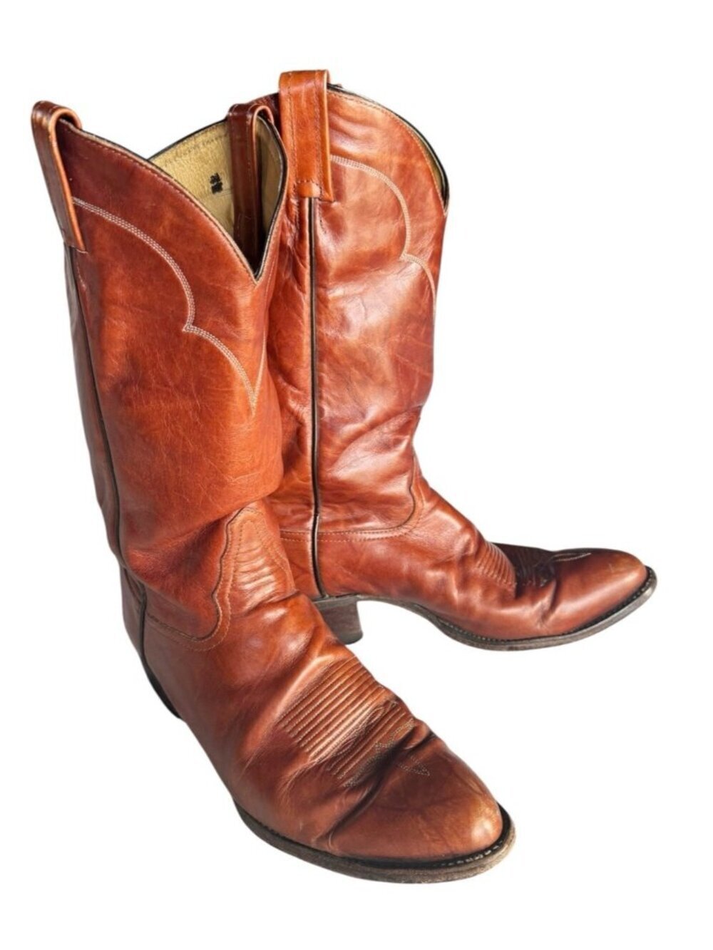 VTG Tony Lama Mens Size 10.5 B Cognac Brown Leather Western Cowboy Boots #5084